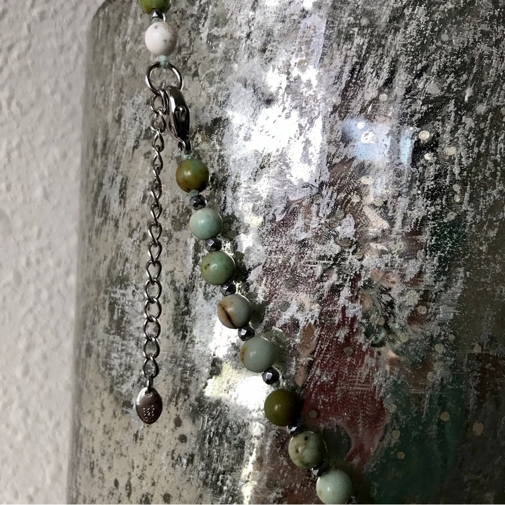 Natural Gemstone Beaded Necklace with Pearl Pendant | Sterling Silver - Picture 3 of 3